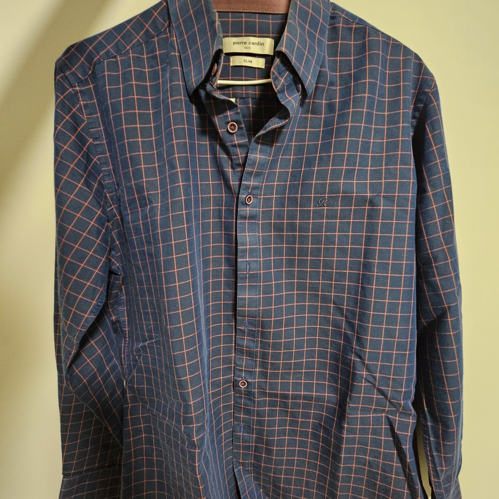 Pierre Cardin Navy Blue Shirt with Red Windowpane Check